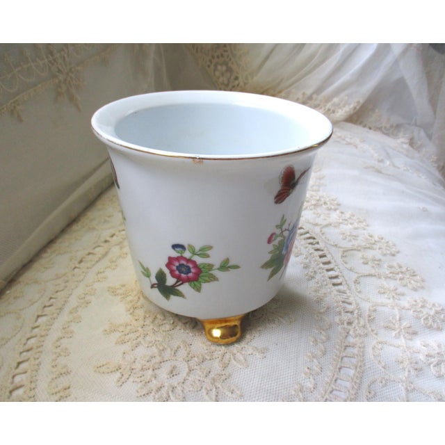 1970s Vintage French Country Design Footed Cachepot / Jardiniere Butterflies & Flower For Sale - Image 5 of 8
