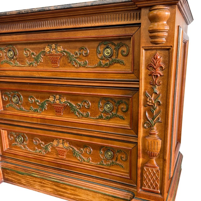 1980s Italian Renaissance Revival Carved 3-Drawer Chest With Marble Top by Pulaski For Sale In San Diego - Image 6 of 13