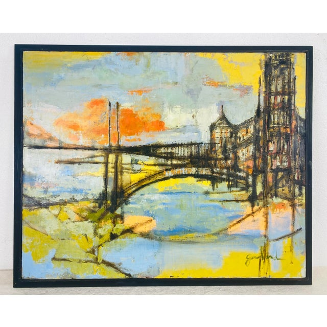 Mid Century Vintage Abstract Impressionist Cityscape Oil on Canvas. Signed Galand For Sale - Image 10 of 11