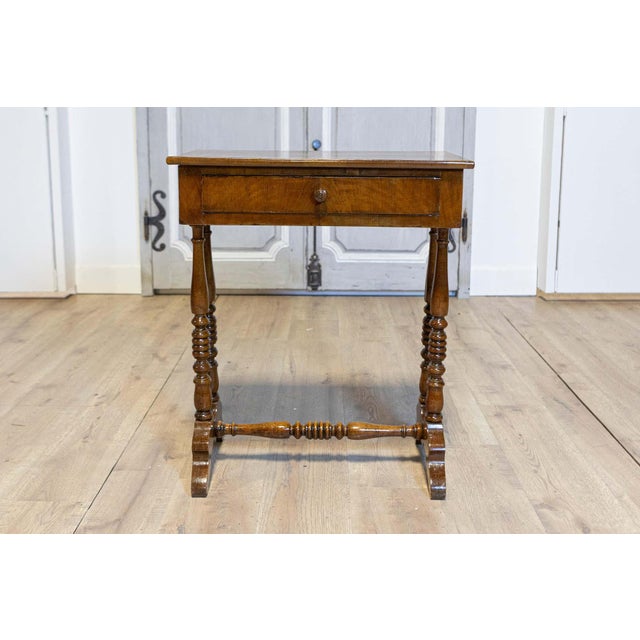 19th Century Italian 19th Century Walnut Side Table with Inlaid Banding and Turned Legs For Sale - Image 5 of 12
