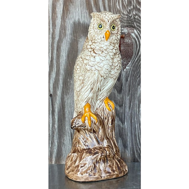 Mid 20th Century Vintage Boho Hand Painted Ceramic Owl For Sale - Image 5 of 7