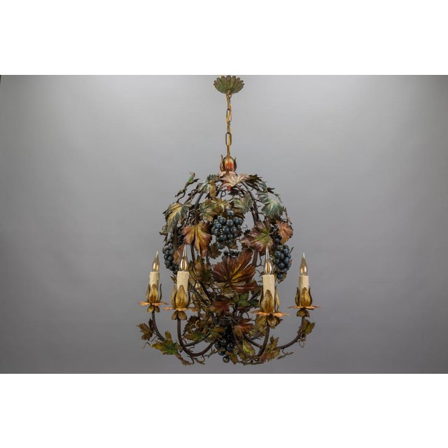 Italian Polychrome Metal Grapes, Vines and Autumn Color Leaves Chandelier, 1950s For Sale - Image 16 of 18