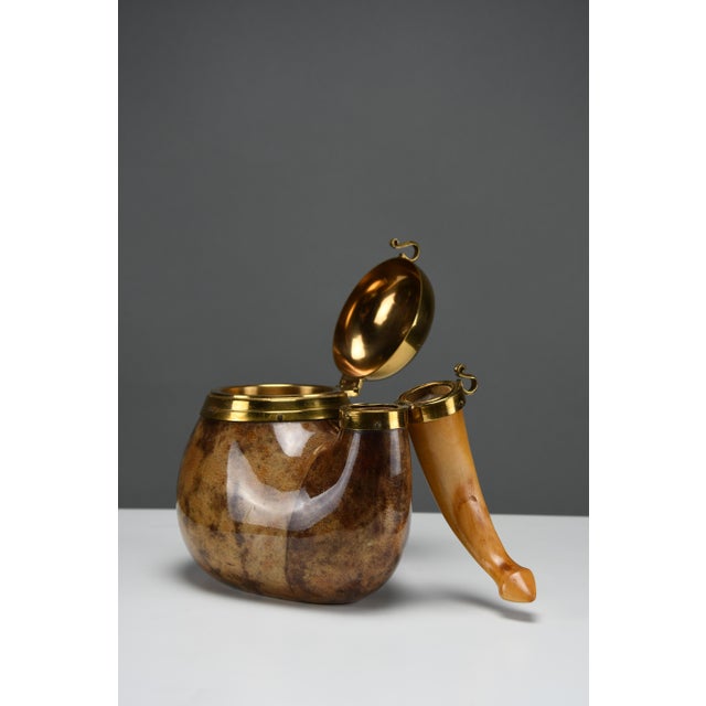 Pipe-Form Tobacco & Match Box in Lacquered Goatskin and Brass by Aldo Tura for Macabo, Italy, 1950s For Sale - Image 6 of 11