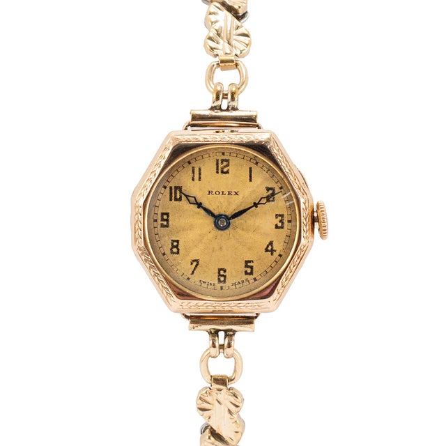 Brand: Rolex Gender: Ladies Metal Type: 9K Yellow Gold Length: 6.25 inches Width: 25.00 mm Weight: 22.01 grams Art Deco...