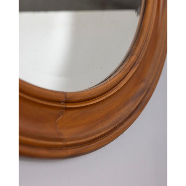 Wood Vintage Italian Round Wall Mirror in Walnut, 1970s For Sale - Image 7 of 10