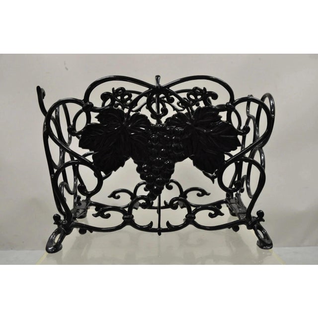 Vintage Victorian Style Black Cast Iron 6 Wine Bottle Rack Holder With Grapes For Sale - Image 12 of 12