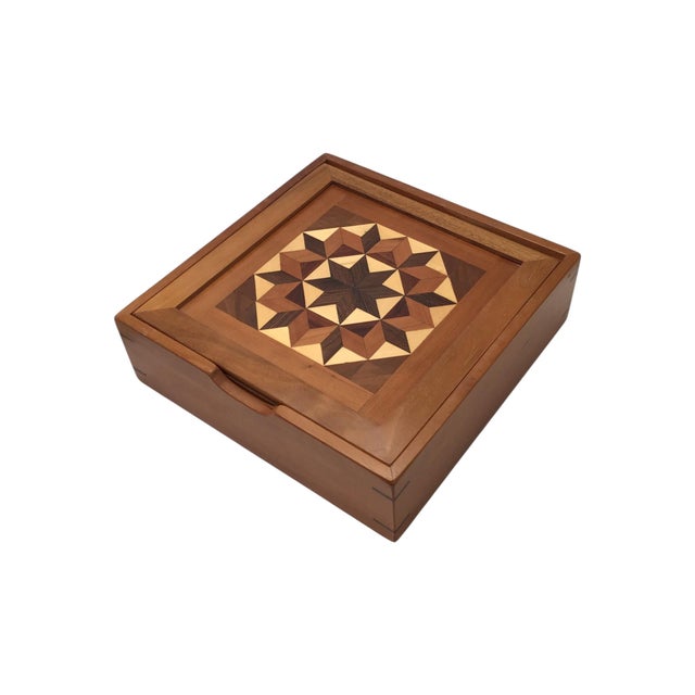 Wood Unique Inlaid Marquetry Mixed Wood Vintage Box For Sale - Image 7 of 14