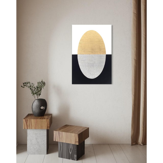 Contemporary Rebecca Koury "Tapestry of Mutuality" Gold Black White Contemporary Abstract Painting, Acrylic and Mixed Media on Canvas, Carmel California Art For Sale - Image 3 of 4