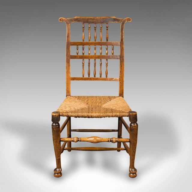 Mid 19th Century 1850s Pair of Antique Victorian English Spindleback Rush Chairs For Sale - Image 5 of 13