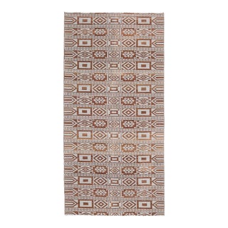 Vintage Turkish Oushak Handmade Wool Cotton Brown Runner Rug For Sale