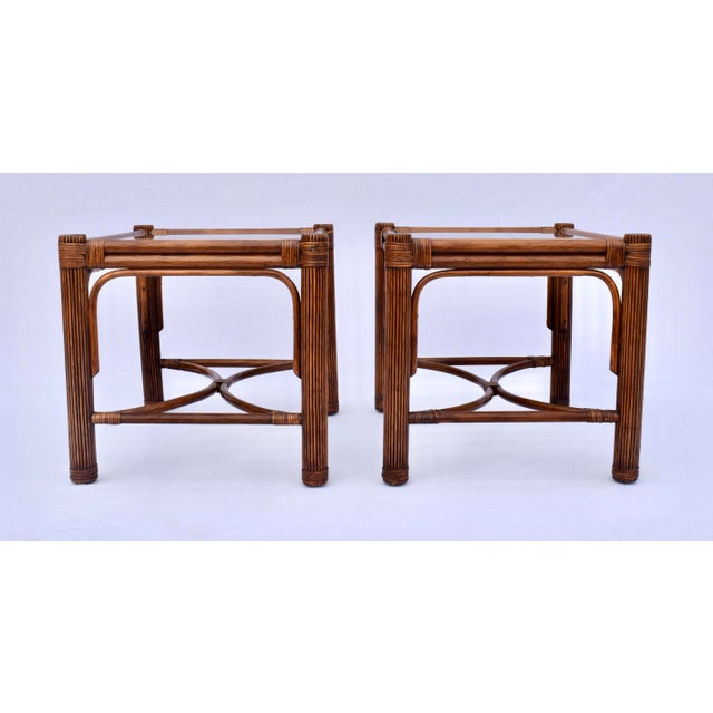 McGuire Bamboo Rattan Reed Side Tables, Pair For Sale - Image 4 of 10