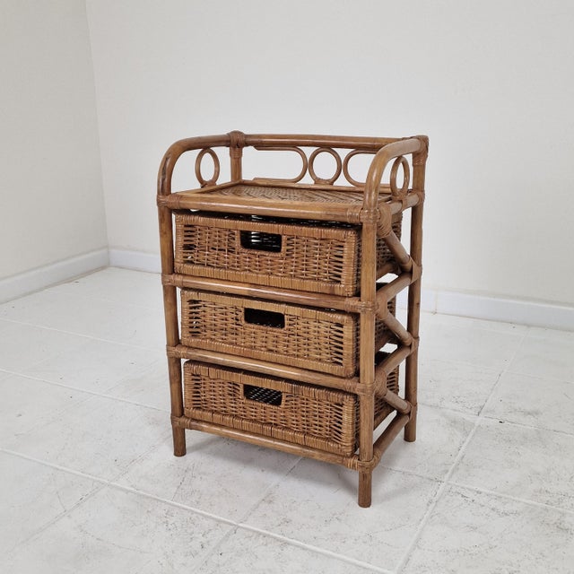 Mid-Century Modern Italian Rattan and Wicker Three-Drawer Chest, 1970s For Sale - Image 14 of 14