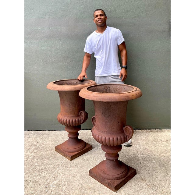 Vintage Cast Iron Garden Urns - Pair For Sale In West Palm - Image 6 of 18