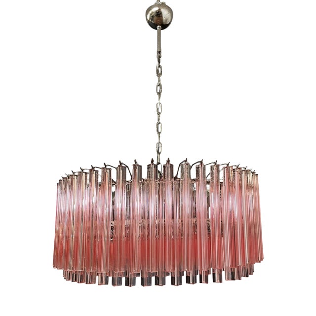 Italian Pendant Light in Pink Murano Glass Rods and Chrome Frame from Justfurnituress SRL For Sale