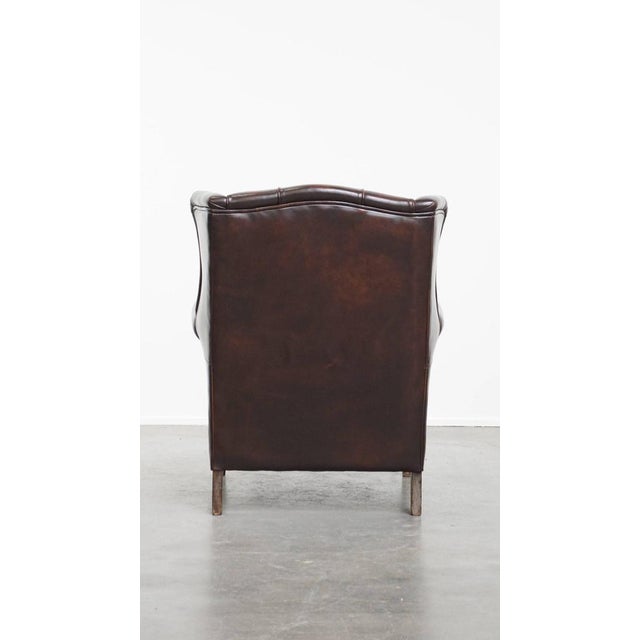 English-Style Wing Chair in Cowhide Leather For Sale - Image 4 of 14