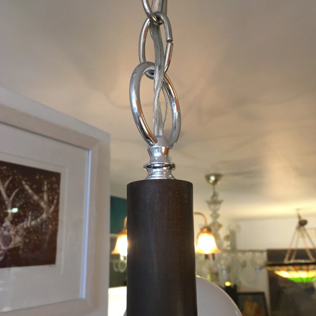 1970s Vintage Chrome and Wood 5 Socket Hanging Light Fixture Chandelier For Sale In Miami - Image 6 of 8