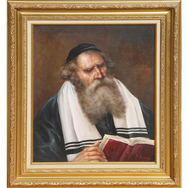 Religious Rabbi, Unknown Artist Oil on Wood, Signed 'g. Domay' Lower Right For Sale - Image 3 of 3