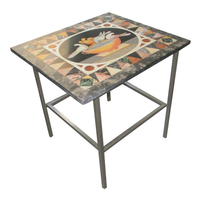 Neo Classic Pierta Dura Mosaic Table Top and Steel Table Base For Sale