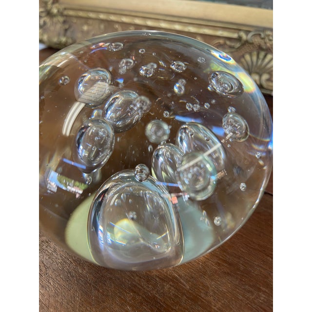 Vintage Mid-Century Modern Clear Glass Paperweight With Controlled Bubbles For Sale - Image 11 of 11