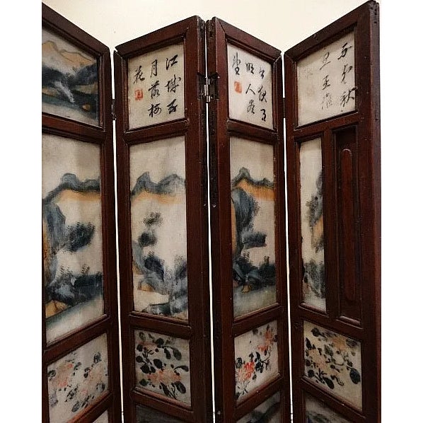 Final Markdown - Antique Tabletop 18th Century Asian 8 Panel Screen W/ Village Scenes & Landscapes For Sale - Image 10 of 14