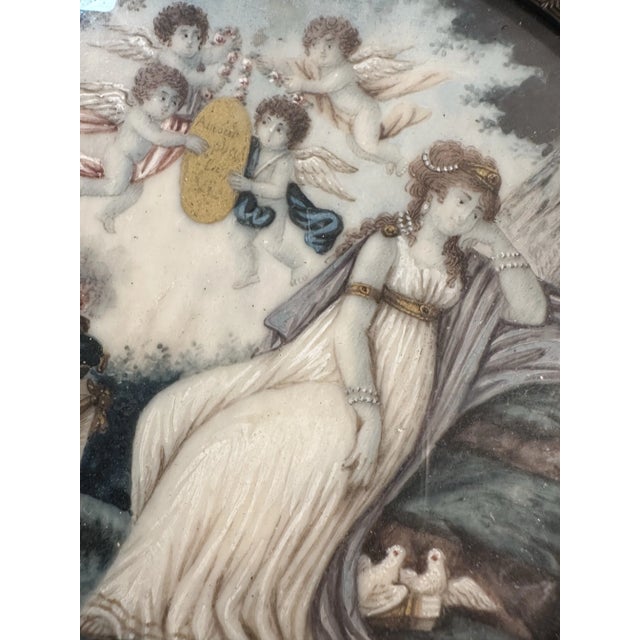 19th Century Neoclassical Miniature Painting Pair in Original Ebonized Frames & Glass, Circa 1850, Paris For Sale - Image 4 of 12