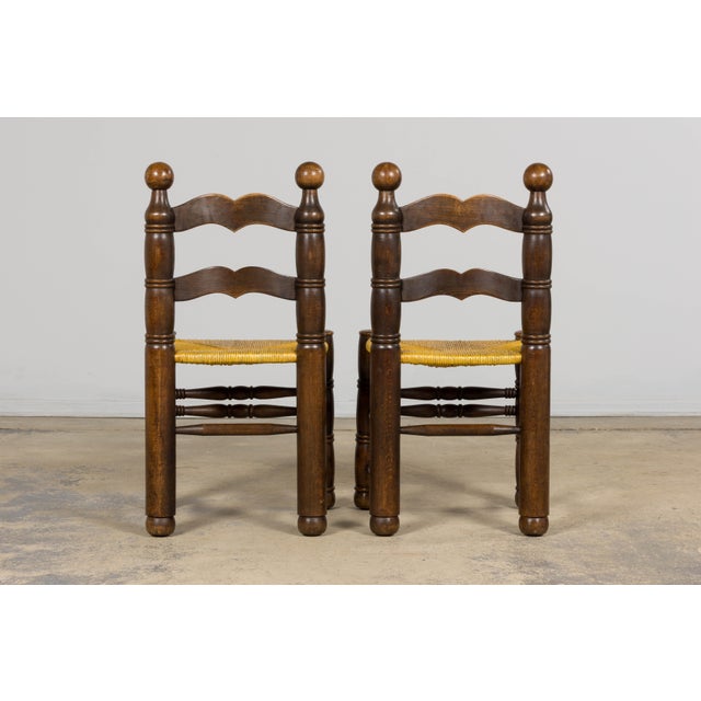 Set of Six French Modernist Dining Chairs, Oak & Rush, 1960 For Sale - Image 18 of 18