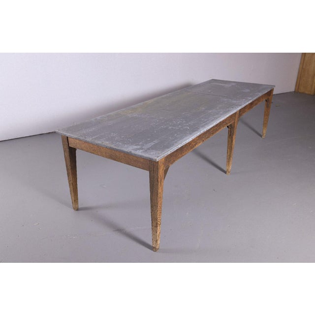 French Antique French Oak Zinc Top Refectory Dining Table | Circa 1880 For Sale - Image 3 of 14