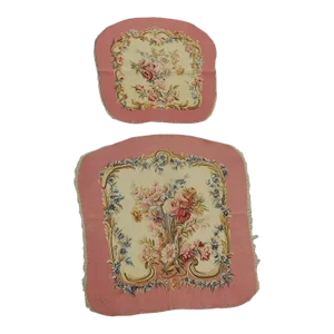 Vintage Pink & Green Aubusson Tapestry Chair Covers - Set of 2