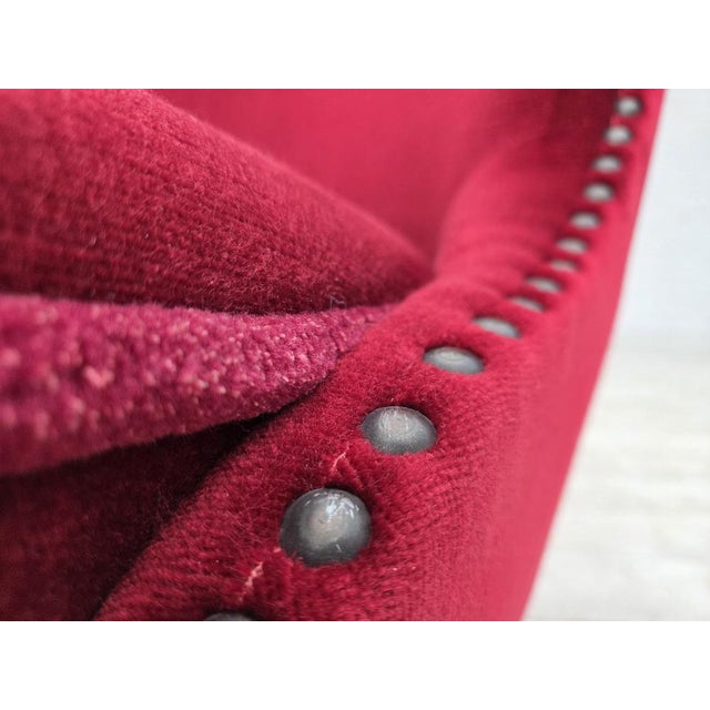 Danish Armchair in Red Furniture Velour and Beech Wood Legs, 1960s For Sale - Image 18 of 18