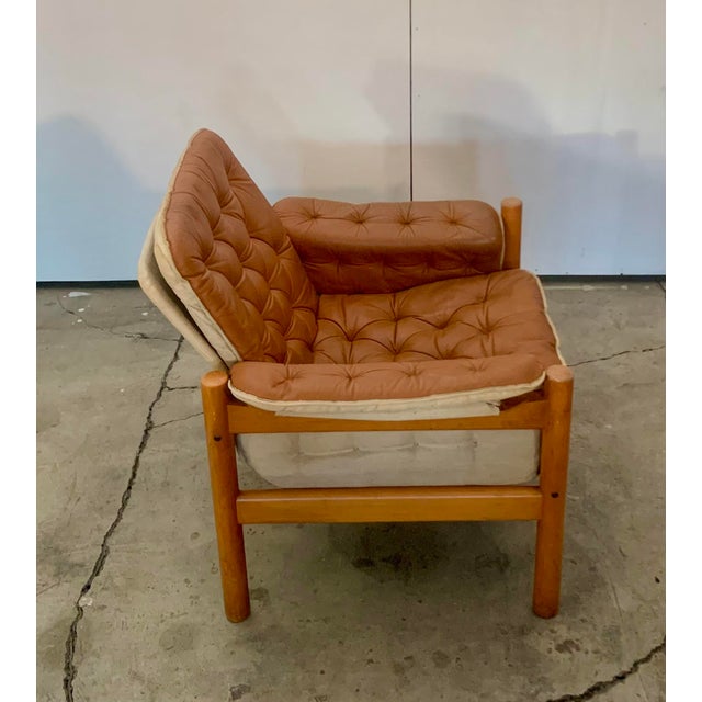 Ikea 1980s Tan Leather "Irevik" Armchair and Ottoman Designed by Sture Eng and Kjell Nordin for Ikea For Sale - Image 4 of 17