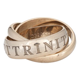 1990s Vintage Cartier Amour Et Trinity Ring C1998 Size 46 3.75 18k White Gold Jewelry For Sale