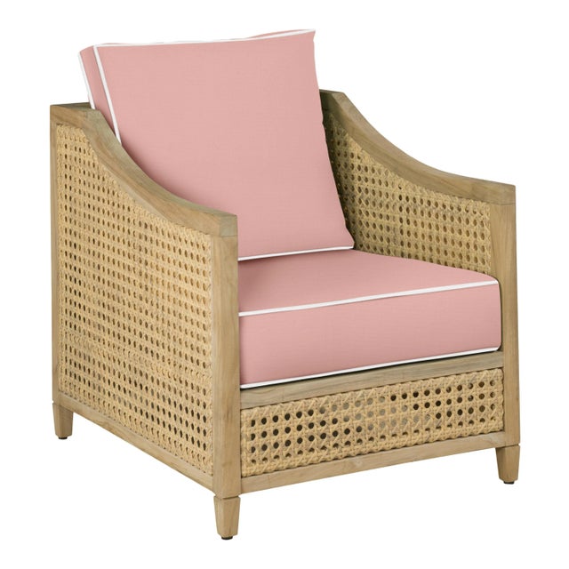Traditional Keys Occasional Arm Chair in Canvas Blush with Canvas White Welt For Sale - Image 3 of 3