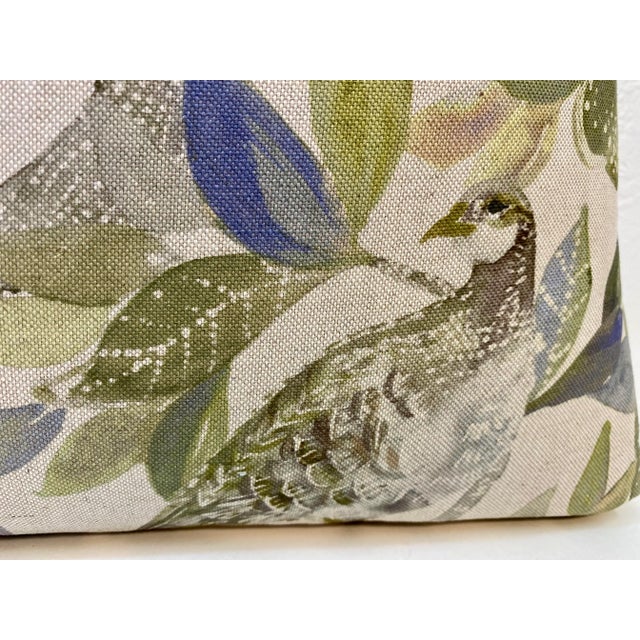 English 20” Square Pillow Featuring Partridges in a Pear Tree Floral Print - Made in U K For Sale - Image 3 of 11