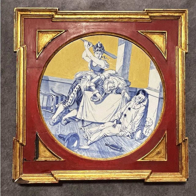 Hand-Painted Earthenware Wall Plate, 1900 For Sale - Image 9 of 9