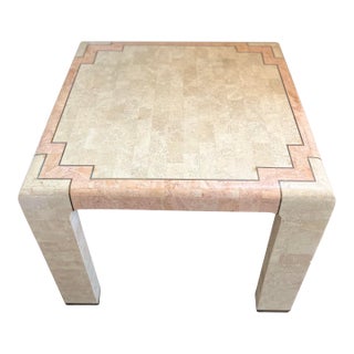 1980s Postmodern Tessellated Stone & Brass Side Table - Maitland-Smith / Casa Bique Style For Sale