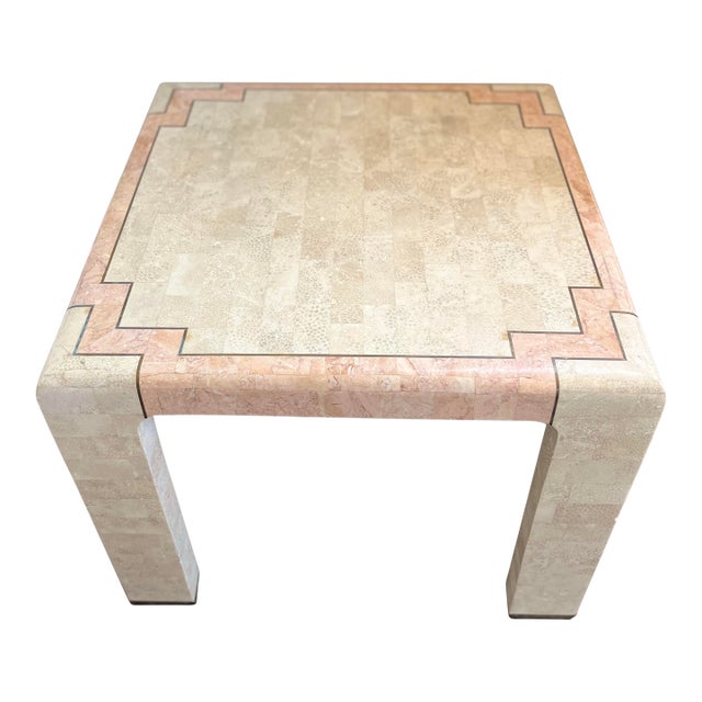 1980s Postmodern Tessellated Stone & Brass Side Table - Maitland-Smith / Casa Bique Style For Sale