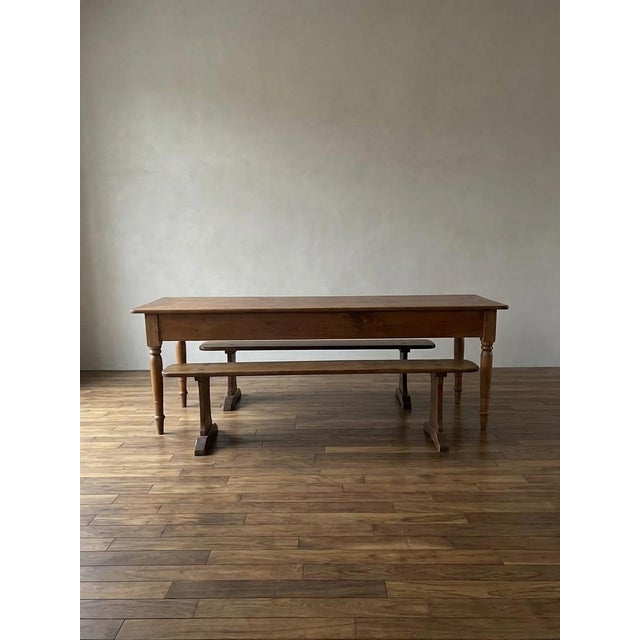 Antique Farmhouse Table and Benches in Cherry Wood, 1850s, Set of 3 For Sale - Image 3 of 4
