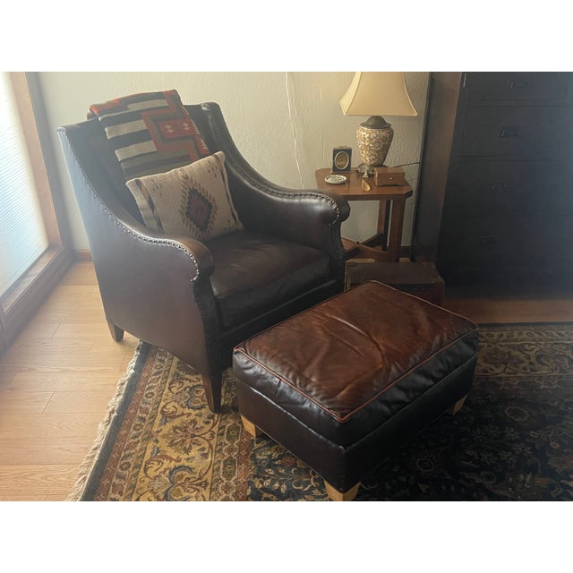 1970s Texas Western Genuine Distressed Leather Footed Usa Made Ottoman For Sale In Santa Fe - Image 6 of 9