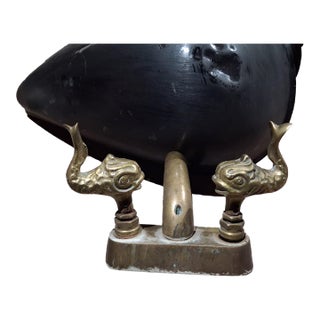 Pair of 1950s Solid Brass, Very Detailed, Mythological Coi Faucet Handles For Sale