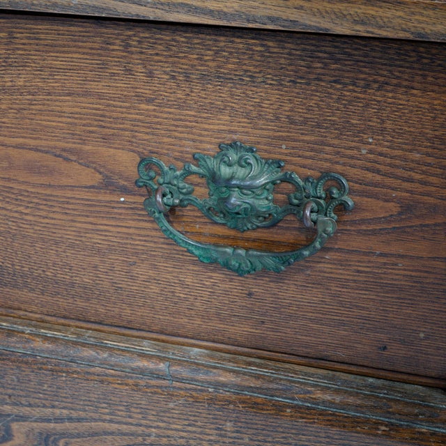 Antique Carved Oak Double Door Bookcase with Wine Rack 1920 For Sale - Image 4 of 12