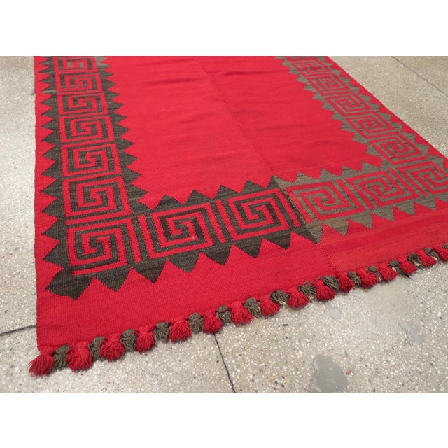 Scarlet Mid-20th Century Handmade Turkish Flatweave Kilim Accent Rug For Sale - Image 8 of 10