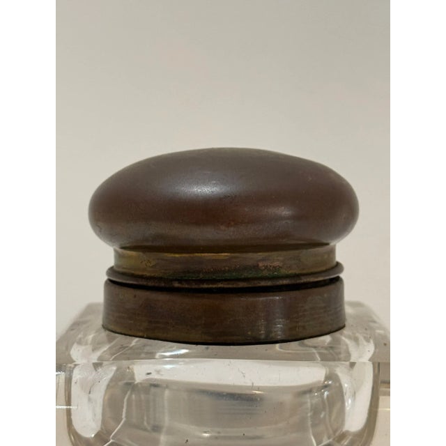Hensa Marked Glass & Brass Inkwell With Domed Lid (C. 1920s–30s) For Sale - Image 4 of 9