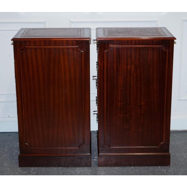 Filling Cabinets in Burgundy Leather and Gold Embossed Top, Set of 2 For Sale - Image 18 of 18