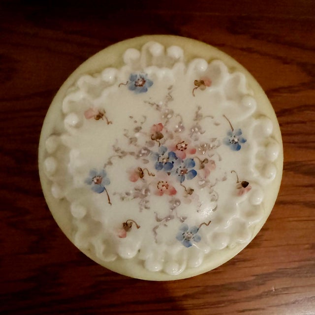 Early 20th Century Antique Wavecrest Hinged Floral Decorated Dresser Jar For Sale - Image 5 of 10