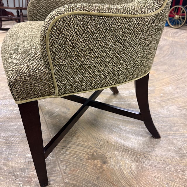 Transitional Century Furniture Herringbone High-Back Accent Chair With X-Stretcher Base For Sale - Image 3 of 4