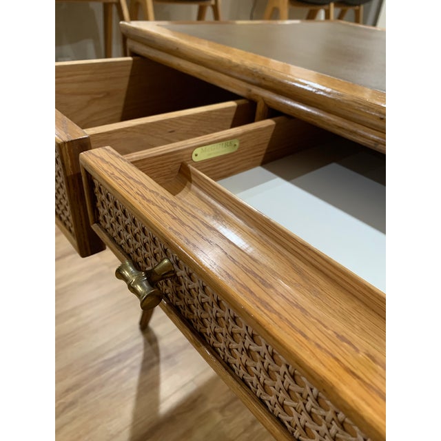 Coastal McGuire Cane Leathers Top Writing Desk For Sale - Image 3 of 11