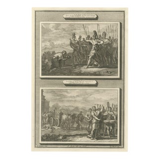 Pieter Mortier, Death of the Amalekite Messenger and Uzzah Struck Down, 1700, Engraving For Sale