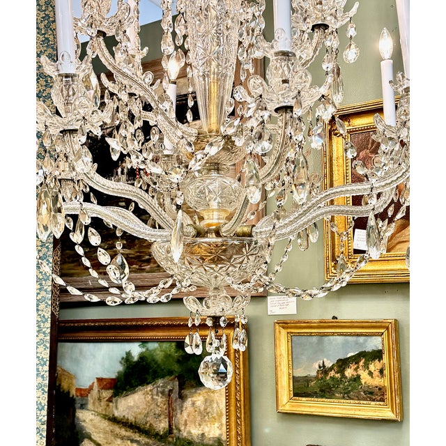 Mid 20th Century Large 12-Light Bohemian Cut Crystal Chandelier For Sale - Image 5 of 7
