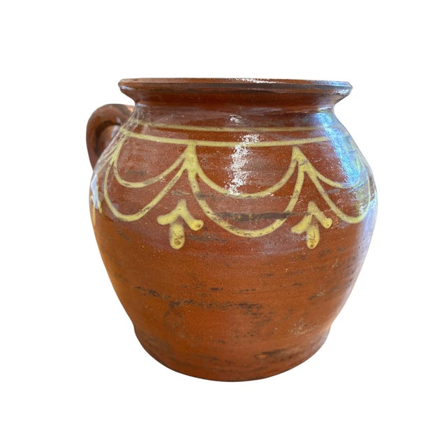 Ceramic Antique French Terracotta Pot With Hand-Painted Swag Design For Sale - Image 7 of 11