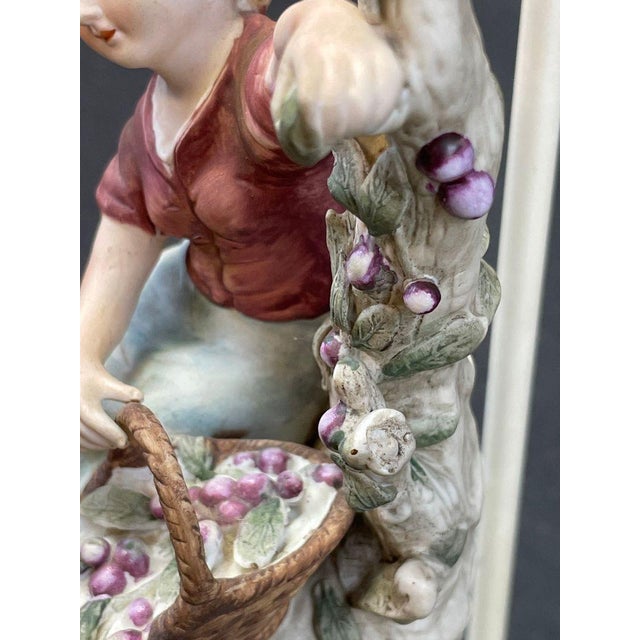 Rococo Vintage Capodimonte‑Style Porcelain Figural Lamp With Illuminated Pierced Base For Sale - Image 3 of 8